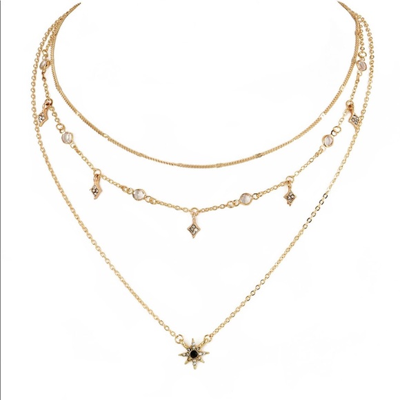boho layered gold crystal necklace star - Picture 2 of 2